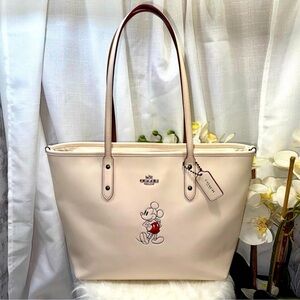 COACH MICKEY MOUSE RARE CHALK CITY ZIP TOP LARGE TOTE-F59357